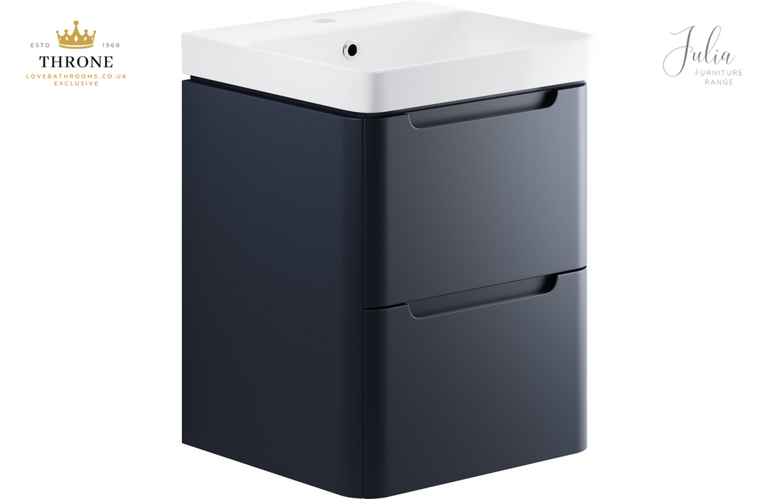 Throne - Julia - 500mm 2 Drawer Wall Hung Cloakroom Basin Unit - Matt Indigo