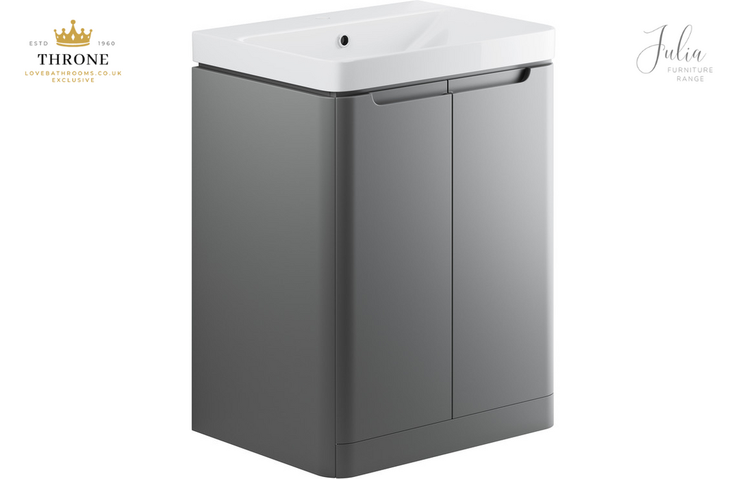 Throne - Julia - 600mm 2 Door Floor Standing Basin Unit - Matt Grey