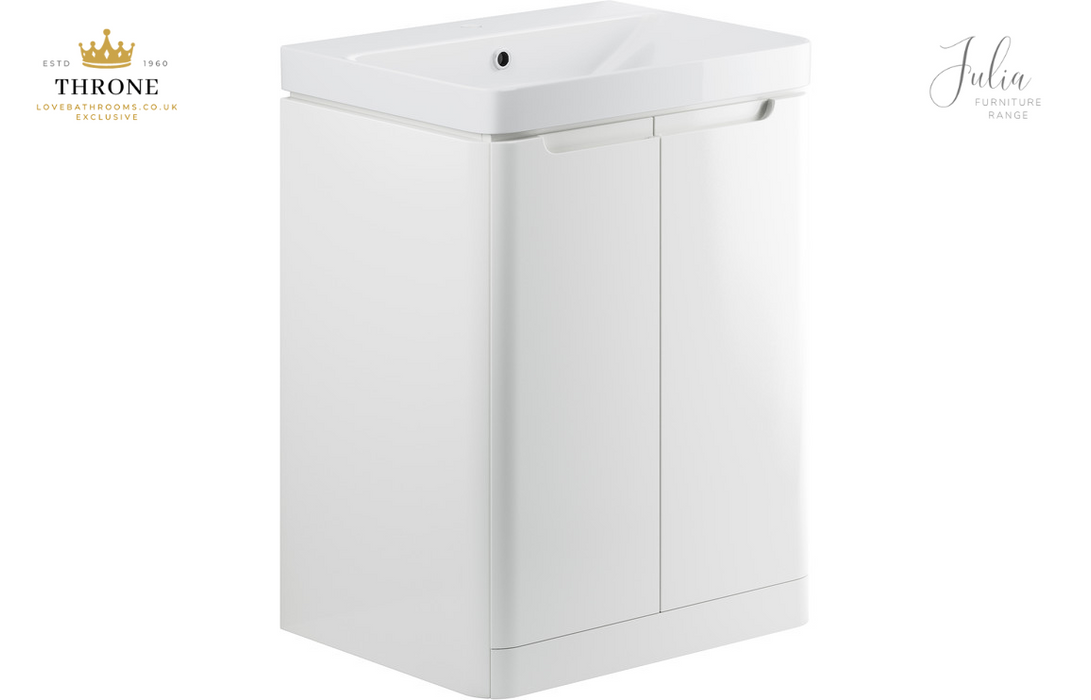 Throne - Julia - 600mm 2 Door Floor Standing Basin Unit - White Gloss