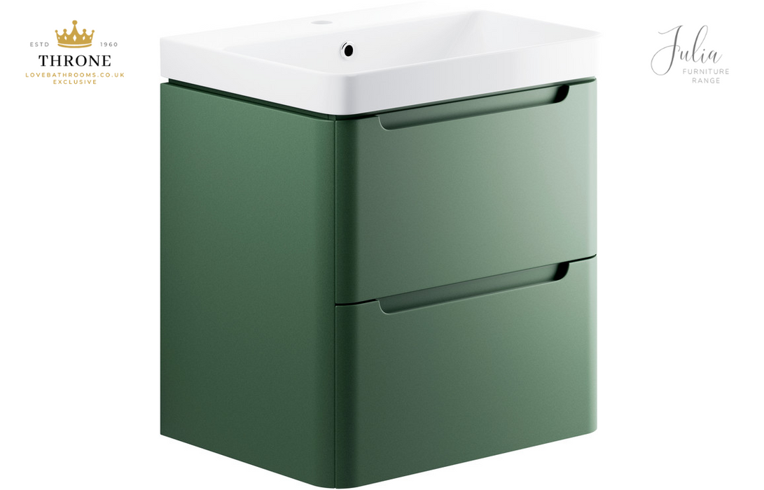 Throne - Julia - 600mm 2 Drawer Wall Hung Basin Unit - Matt Sage Green