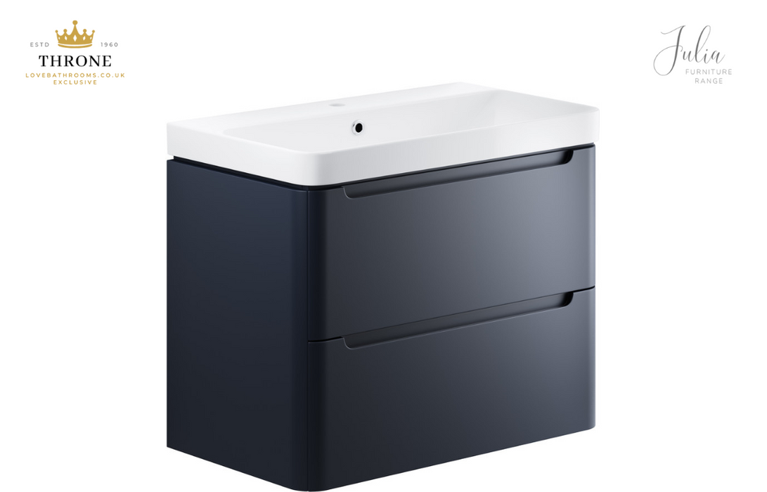 Throne - Julia - 800mm 2 Drawer Wall Hung Basin Unit - Matt Indigo