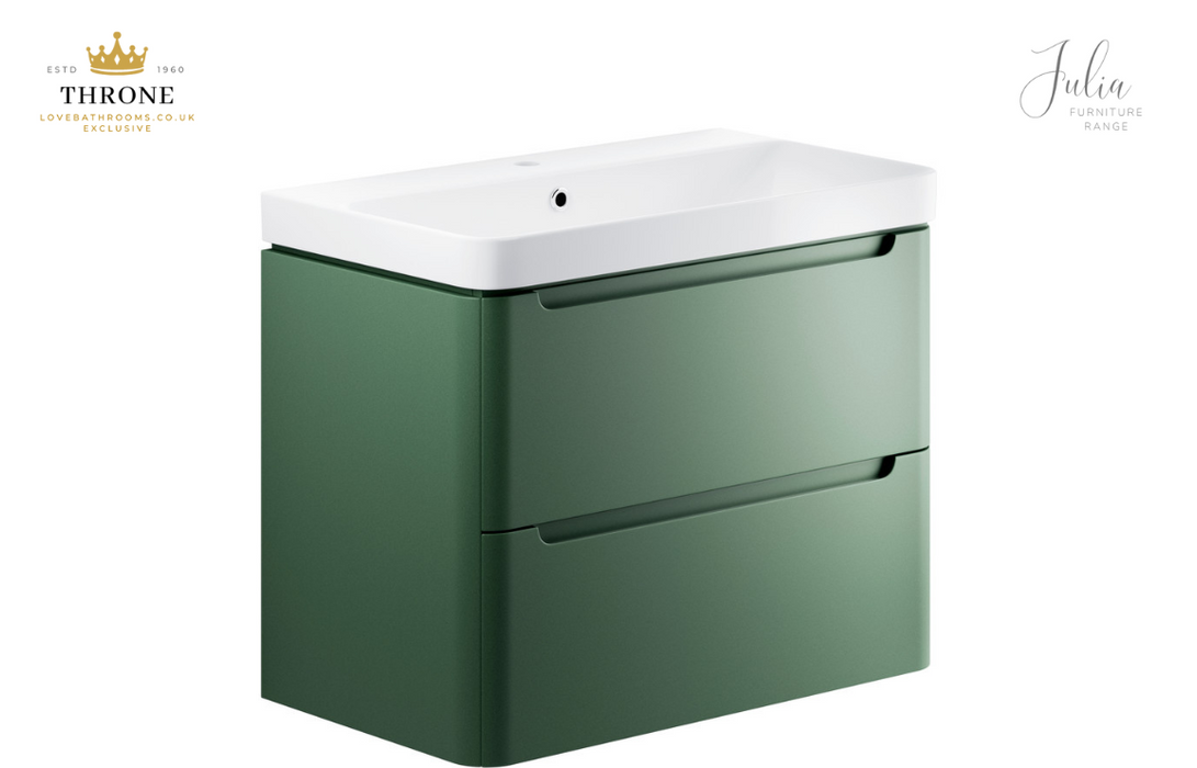 Throne - Julia - 800mm 2 Drawer Wall Hung Basin Unit - Matt Sage Green