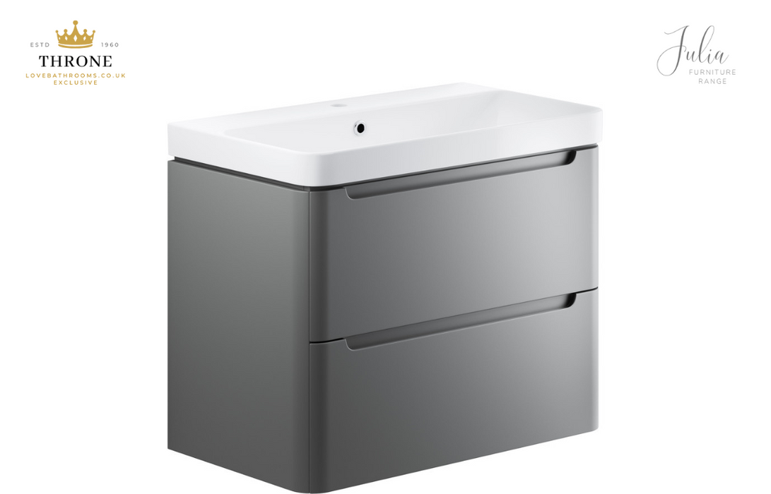 Throne - Julia - 800mm 2 Drawer Wall Hung Basin Unit - Matt Grey