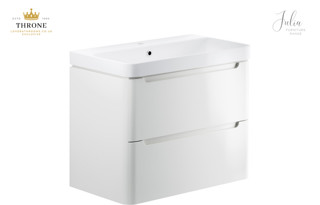 Throne - Julia - 800mm 2 Drawer Wall Hung Basin Unit - White Gloss