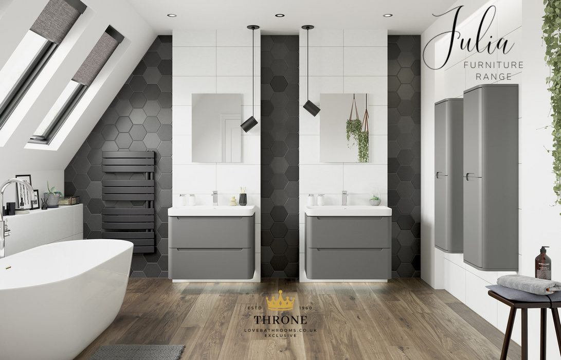 Throne - Julia - 600mm 2 Drawer Wall Hung Basin Unit - Matt Grey