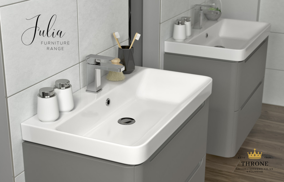 Throne - Julia - 600mm 2 Drawer Wall Hung Basin Unit - Matt Grey