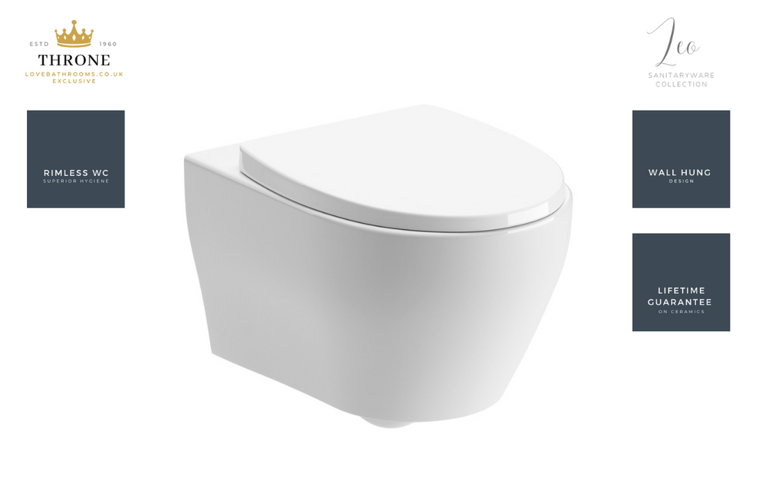 Throne - Leo - Rimless Wall Hung WC Toilet & Soft Close Seat