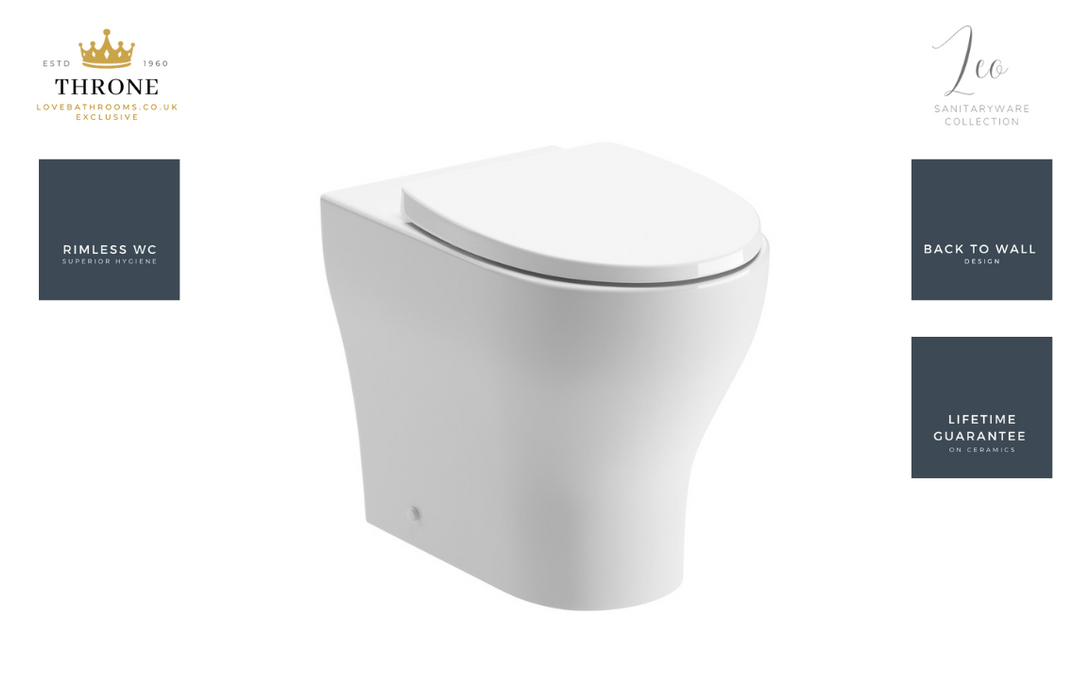 Throne - Leo - Rimless Back To Wall WC Toilet & Soft Close Seat