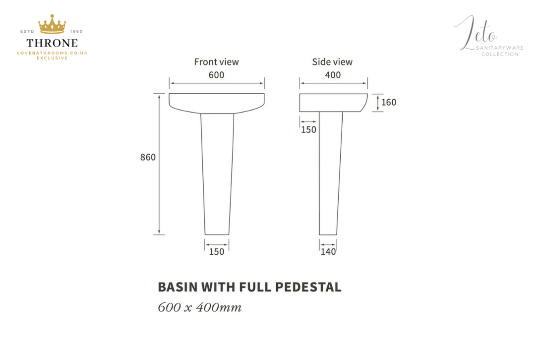 Throne - Leto - 600x400mm - 1TH Basin & Full Pedestal