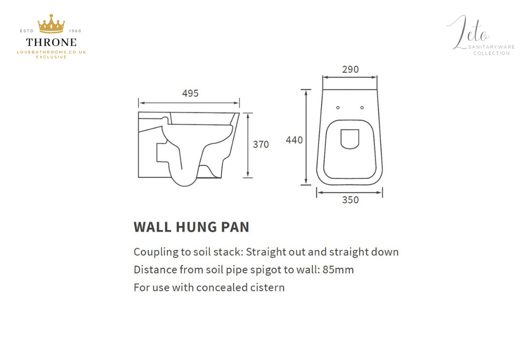 Throne - Leto - Wall Hung WC Toilet & Soft Close Seat