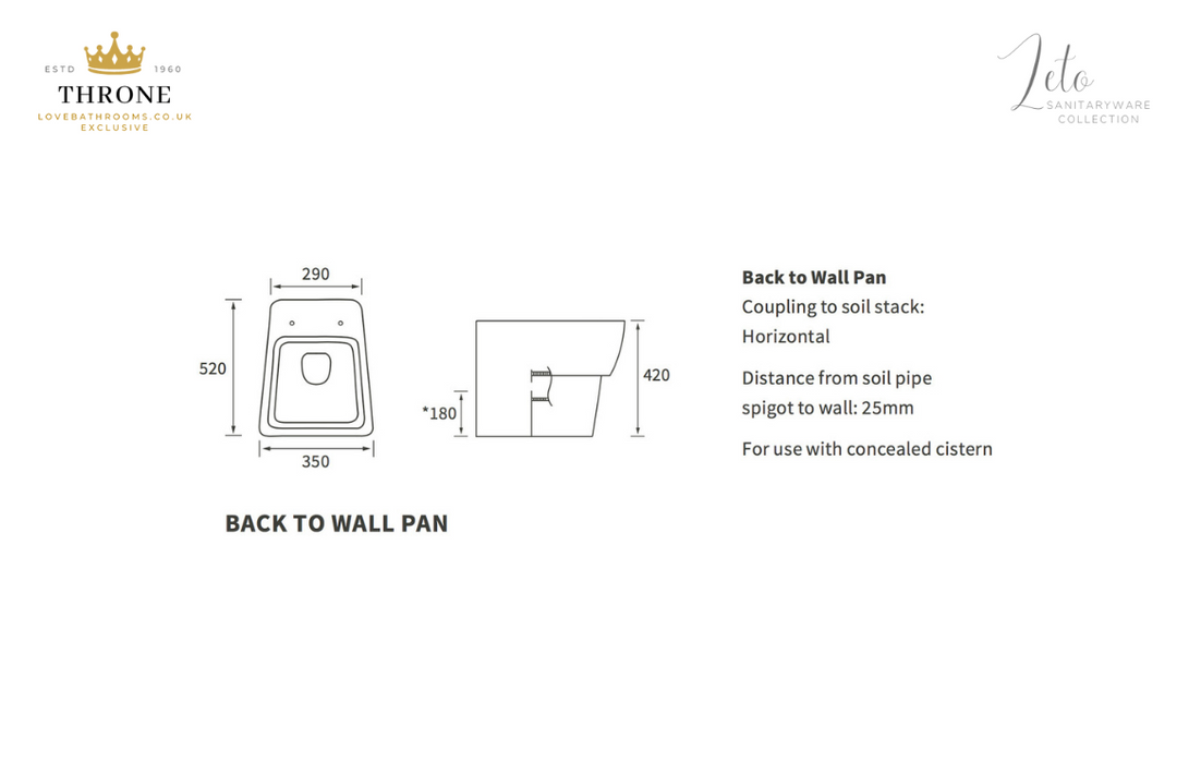 Throne - Leto - Back To Wall WC Toilet & Soft Close Seat