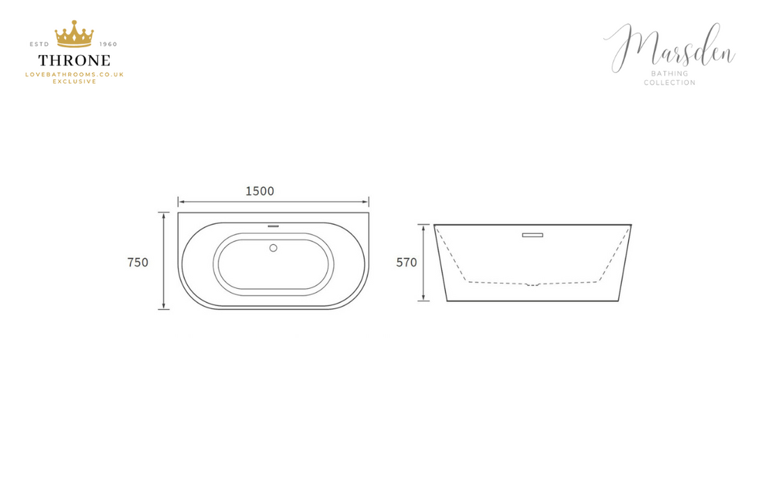 Throne - Marsden - Freestanding Bath - 1500x750x570mm
