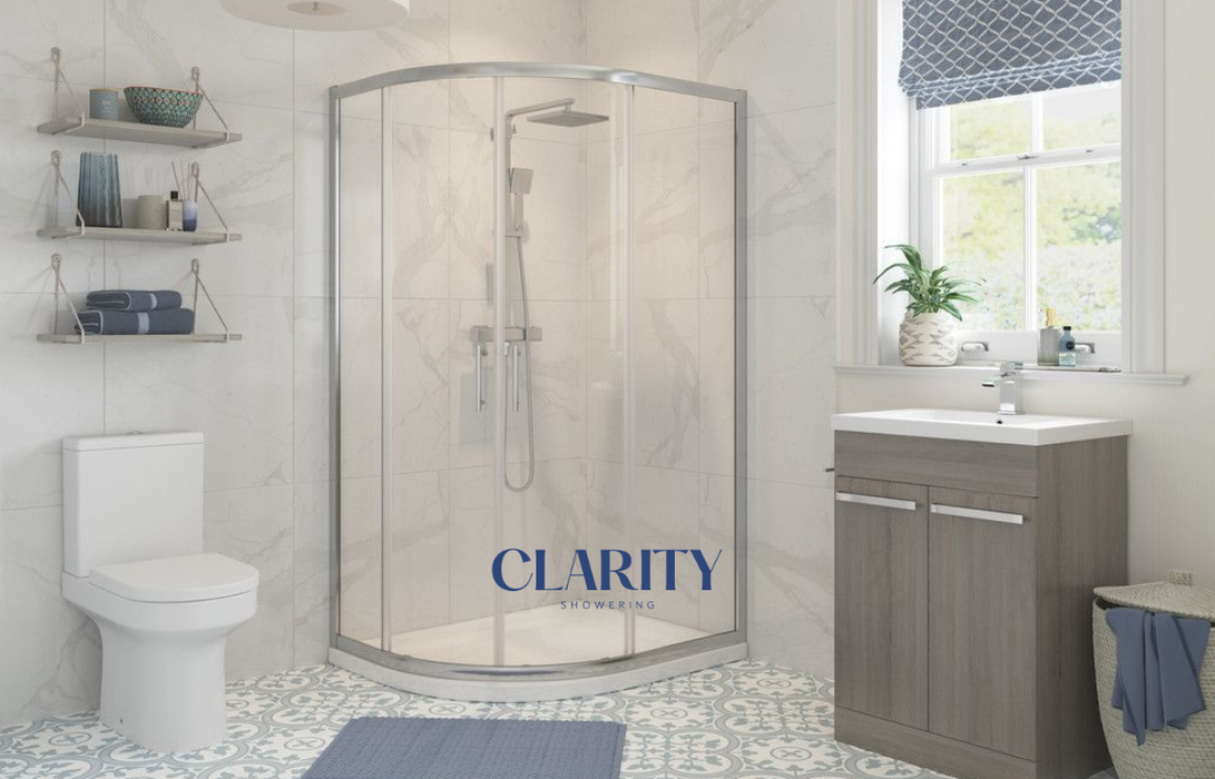 Clarity Showering - Kiss - 900x760mm 2 Door Offset Quadrant - Chrome Frame