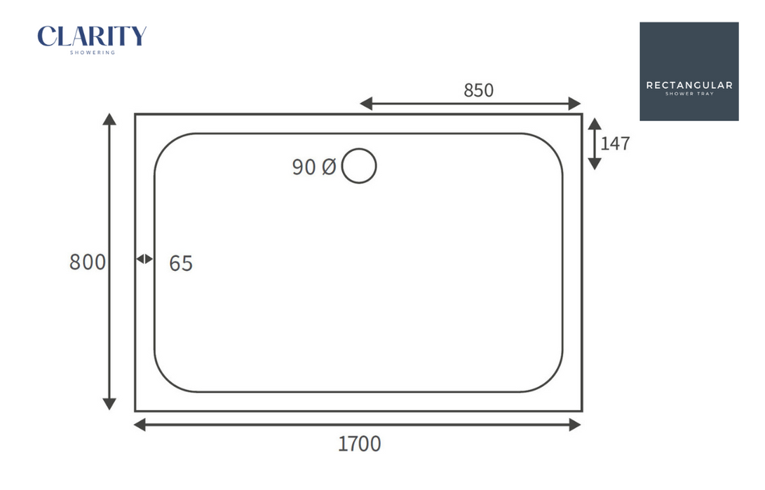 Clarity Showering - Deluxe Slimline Shower Tray - Rectangular - Various Sizes