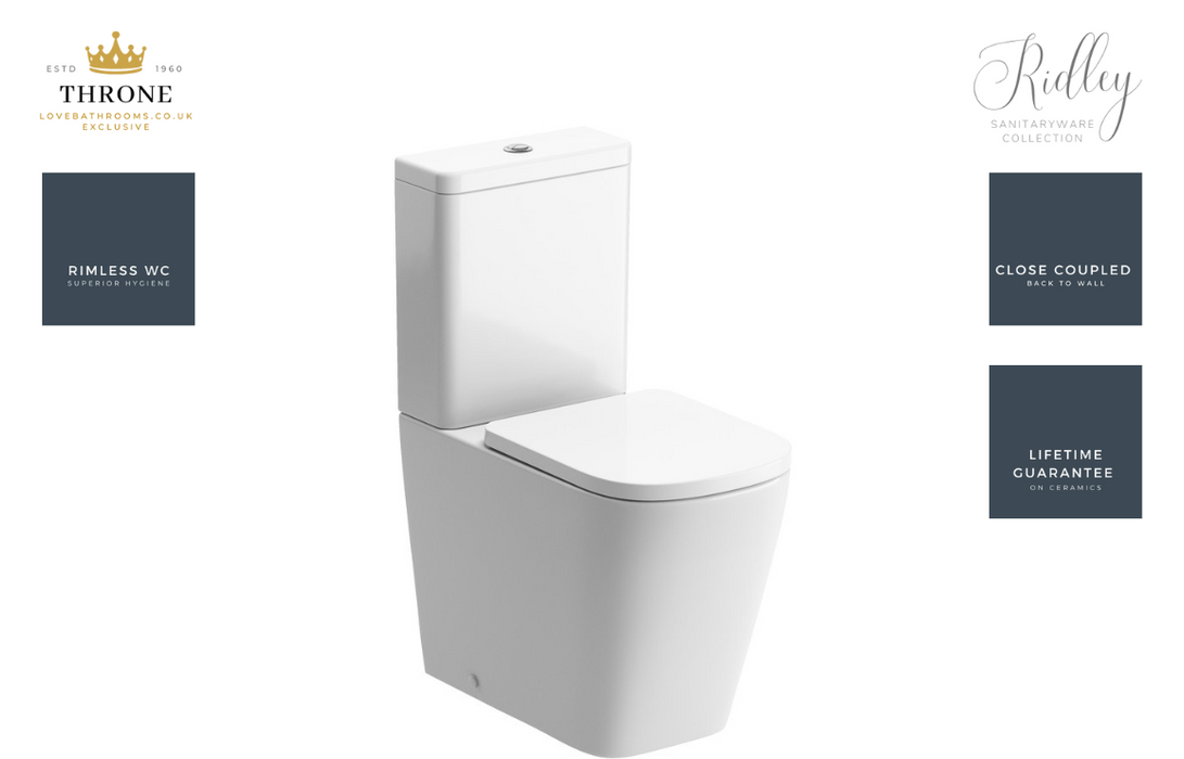 Throne - Ridley - Rimless Close Coupled Comfort Height WC Toilet & Soft Close Seat