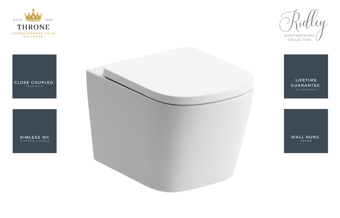 Throne - Ridley - Rimless Wall Hung WC Toilet & Soft Close Seat