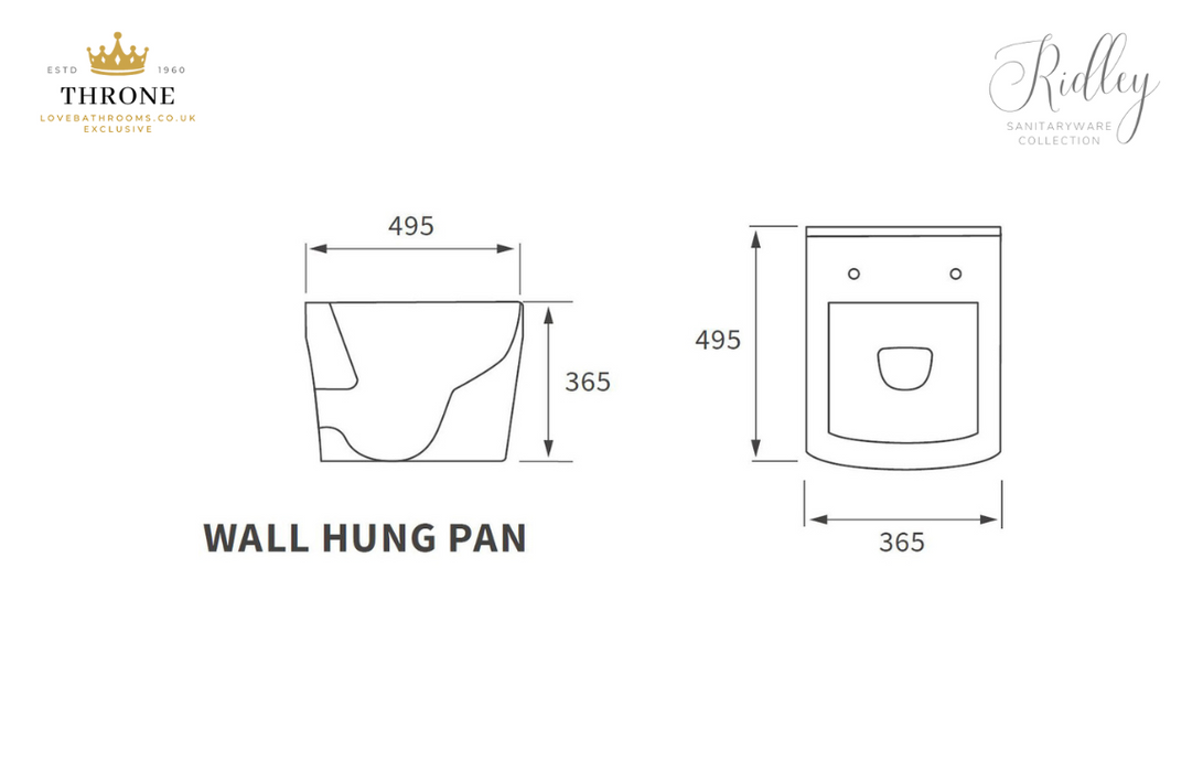 Throne - Ridley - Rimless Wall Hung WC Toilet & Soft Close Seat