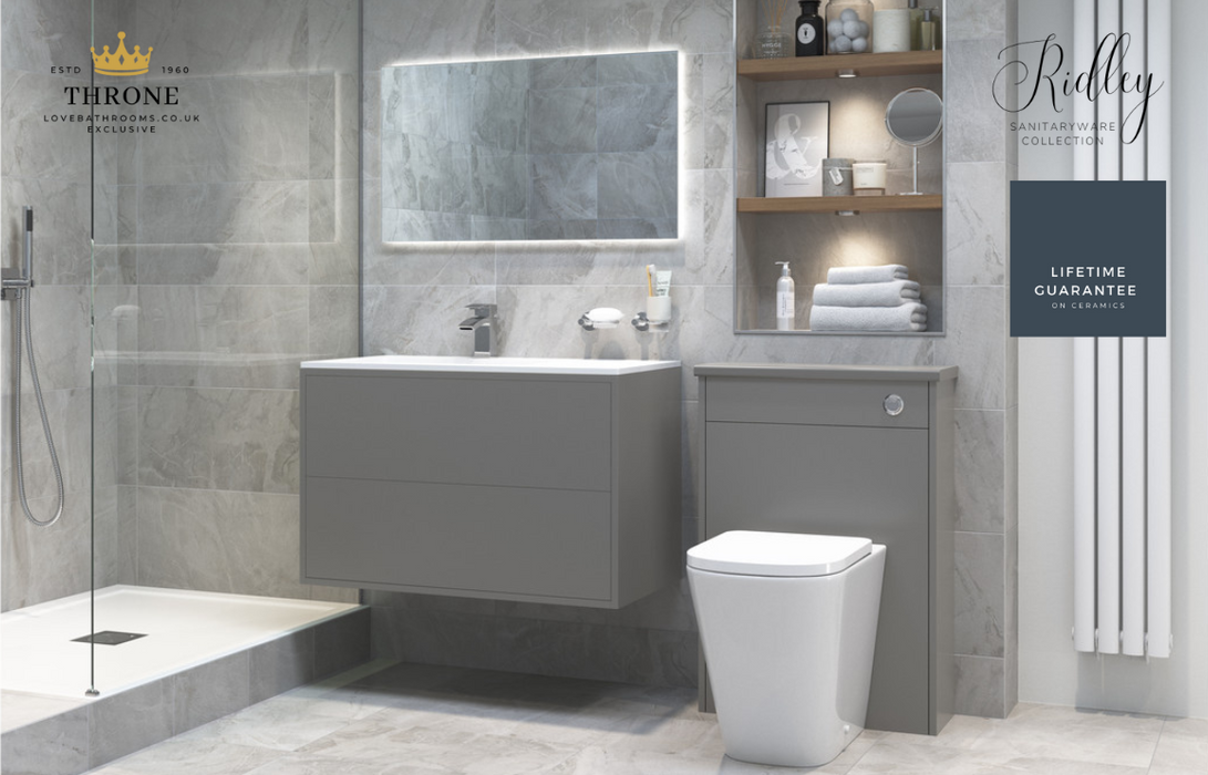 Throne - Ridley - Rimless Back To Wall Comfort Height WC Toilet & Soft Close Seat