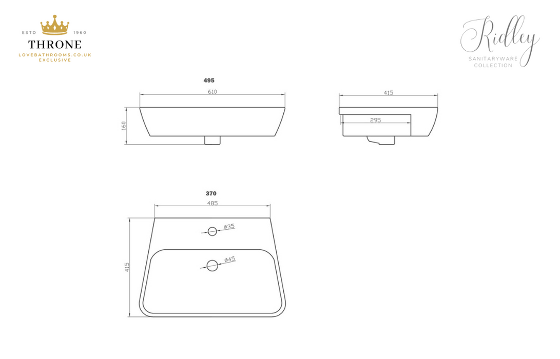 Throne - Ridley - 495x415mm - 1TH Semi Recessed Basin