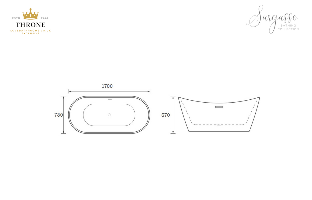 Throne - Sargasso - Freestanding Bath - 1700x780x670mm - White