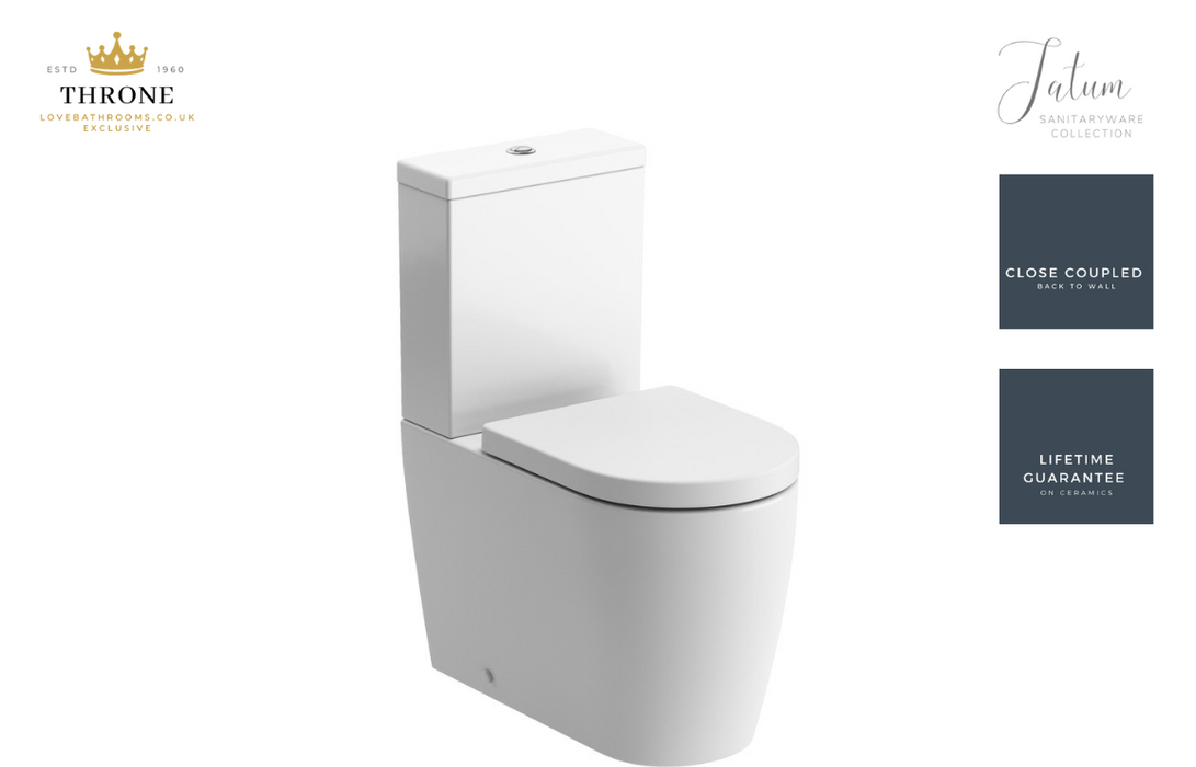 Throne - Tatum - Close Coupled Back To Wall WC Toilet & Soft Close Seat