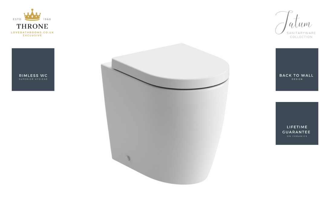 Throne - Tatum - Rimless Back To Wall WC Toilet & Soft Close Seat