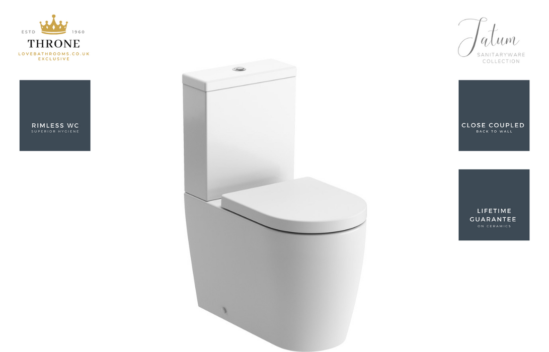 Throne - Tatum - Rimless Close Coupled Back To Wall WC Toilet & Soft Close Seat