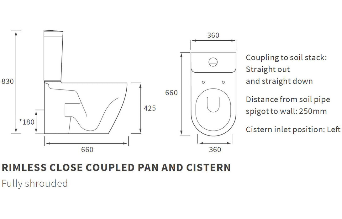 Throne - Tatum - Rimless Close Coupled Back To Wall WC Toilet & Soft Close Seat