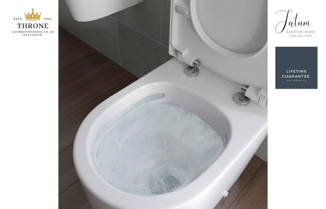 Throne - Tatum - Rimless Close Coupled Open Back WC & Soft Close Seat