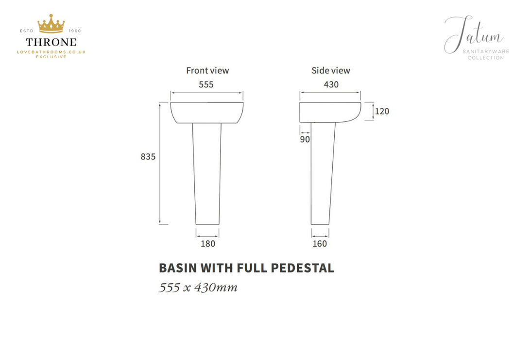 Throne - Tatum - 555x430mm 1TH Basin & Full Pedestal