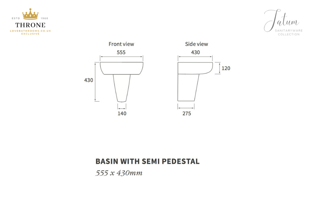 Throne - Tatum - 555x430mm 1TH Basin & Semi Pedestal