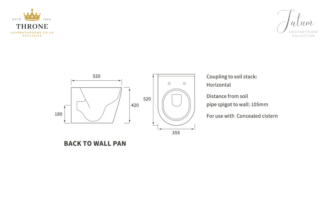 Throne - Tatum - Back To Wall WC Toilet & Soft Close Seat