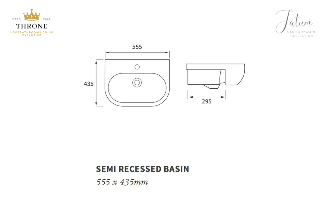 Throne - Tatum - 555x435mm 1TH Semi Recessed Basin