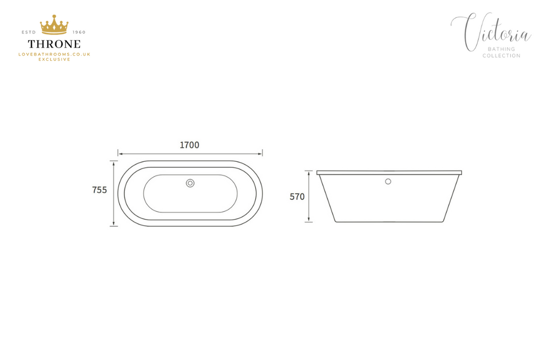 Throne - Victoria - Freestanding Bath - 1700x755x570mm